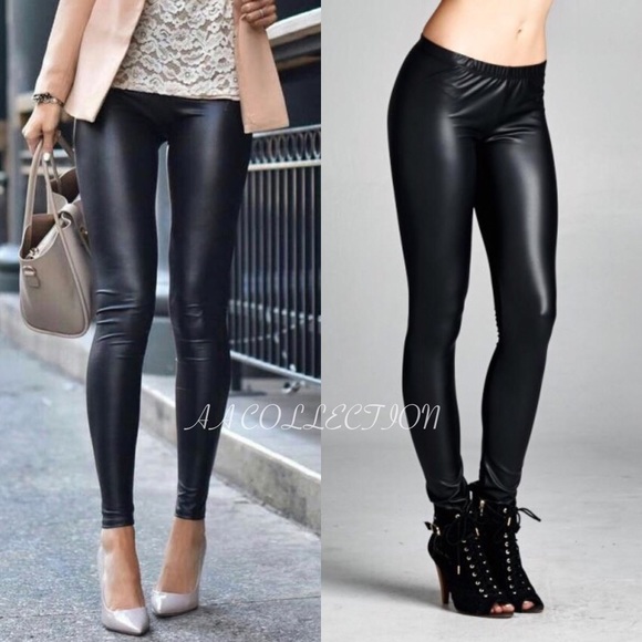 matte faux leather leggings black sexy - Picture 3 of 5